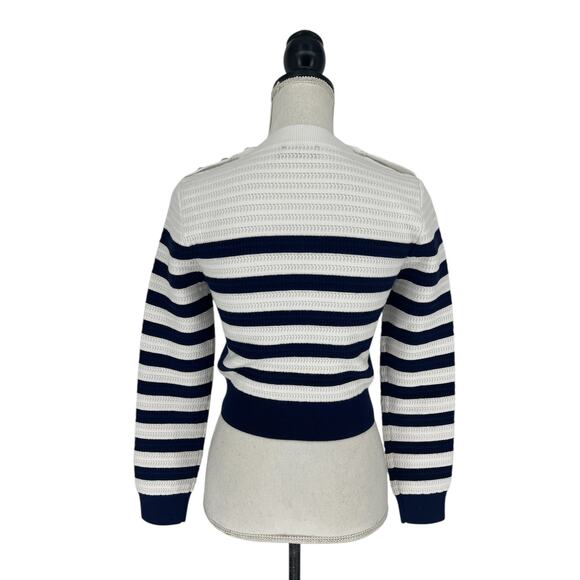 Generation Love White and Blue Striped Janice Cropped Sweater - Picture 13 of 14